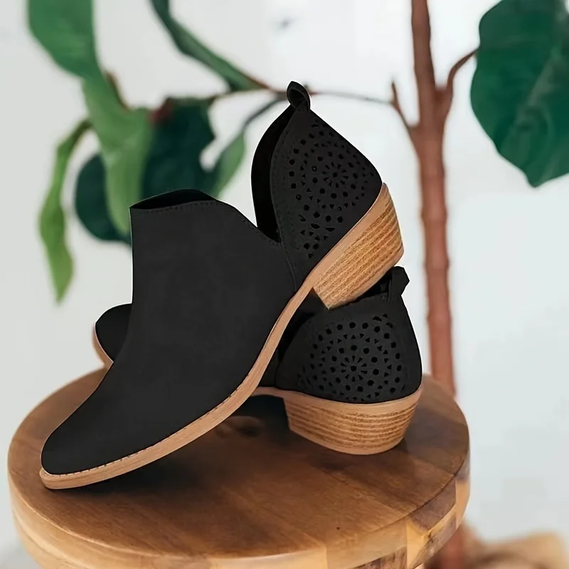 

Casual V Cut Slip On Pointed Toe Ankle High Boots, Chunky Stacked Low Heel Shoes, Casual & Stylish Shoes, Women's Footwear
