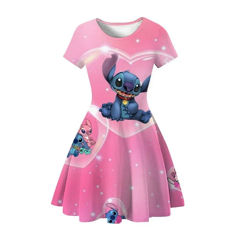 2024 Stich Kleid Mickey Cartoon Kinder kleidung Mädchen Kleid Disney Sommer Eis Seide Mädchen Kleid Geschenk