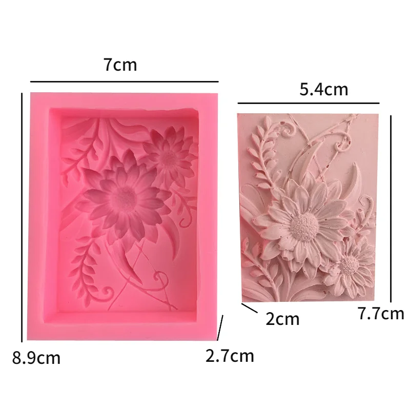 3D Square Rose Flower Silicone Soap Mold Handmade Relief Chrysanthemum Plaster Resin Making Kit DIY Cake Decoration Baking Tools
