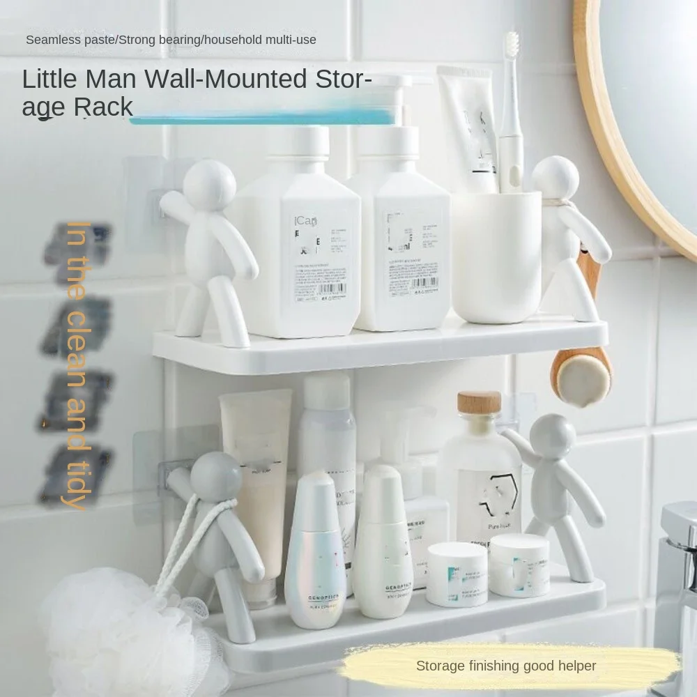 Multifunctional Human Shaped Wall Shelf Free Punching Shelf Hooks Rack Human Shape Shelf Storage Rack