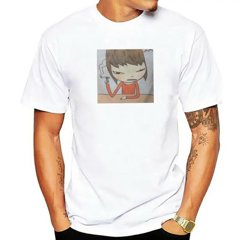 Awesome Yoshitomo Nara Japanese Anime  T-Shirt for Men Cotton T Shirt Paintings Exhibition 2021 Short Sleeve Tees Party Clothing