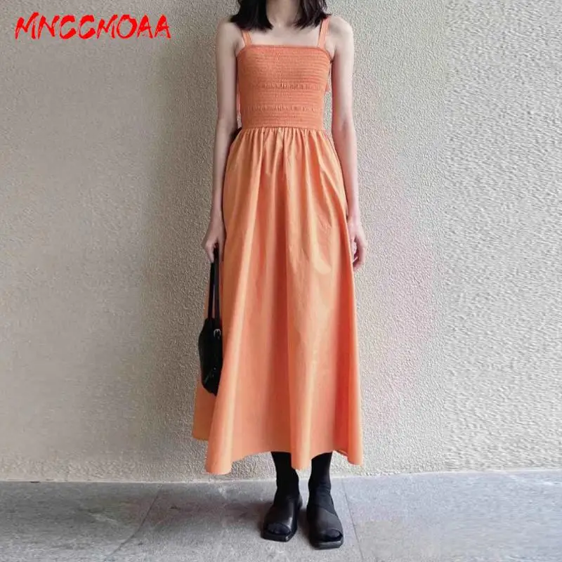 MNCCMOAA-Sleeveless Elastic Sling Dress for Women, Monochromatic Pullover, Casual Party Dresses, Ladies Fashion, Summer, 2024