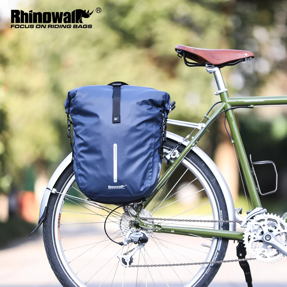 Bolsa Lateral para Bicicleta Rhinowalk de 20L, Mochila Impermeable para Ciclismo, Bolsa de Viaje para Bicicleta de Montaña, Bolsa para Portaequipajes Trasero con Cubierta Impermeable