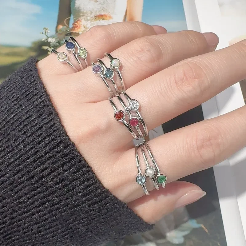 S925 sterling silver natural color treasure December birthday stone ring versatile stackable closed ring source factory