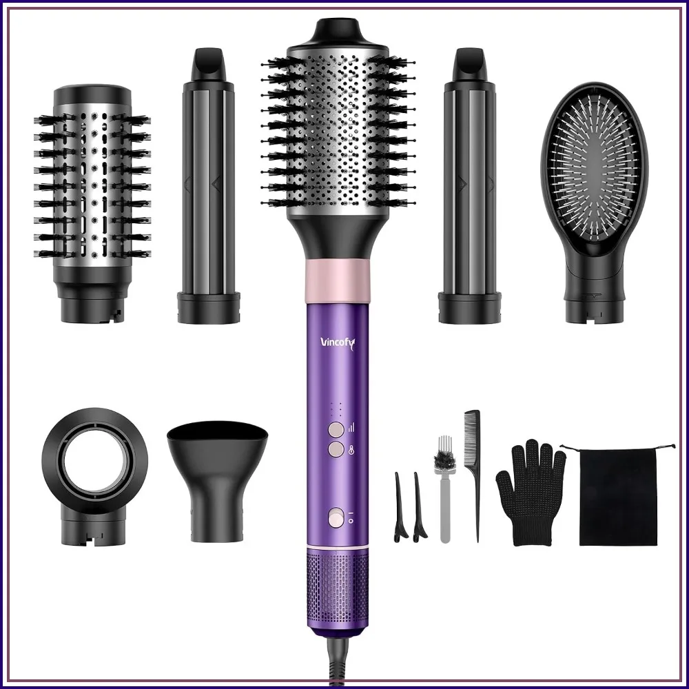 

7-in-1 Blow Dryer Brush Set – Hot Air Styler for Fast Drying, Curling & Straightening – Ionic, 1500W, No Heat Damage, All Hair Types – Lilac