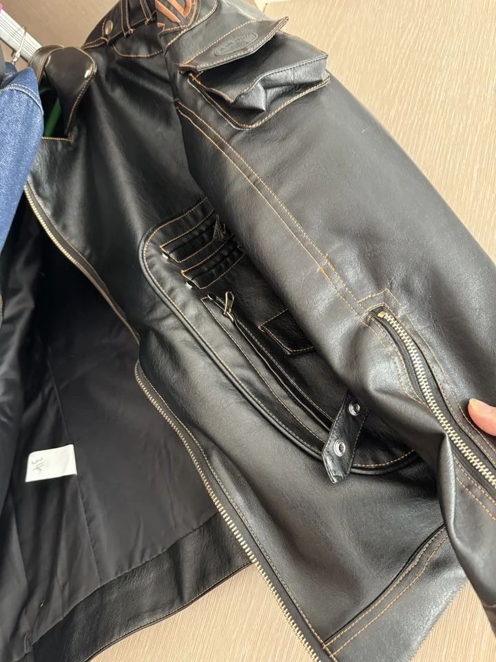 

6XL retro leather jacket and autumn trend fashion multi-zipper PU leather jacket youth handsome slim locomotive leather jacket