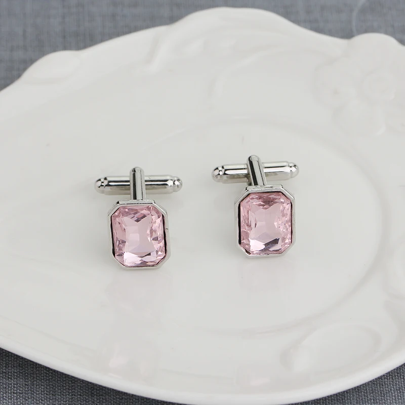Blue Pink Purple Green Brown Colors Men's Crystal Oblong Cufflinks Elegant Fashion Accessory for Formal Wear