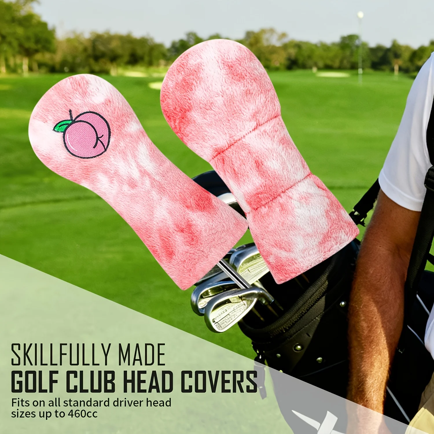 1pc/3pcs Plush Peach Design Golf Head Covers, Fits Driver, Fairway Wood & Hybrid Clubs, Unisex,Durable Stylish Club Protective image 3
