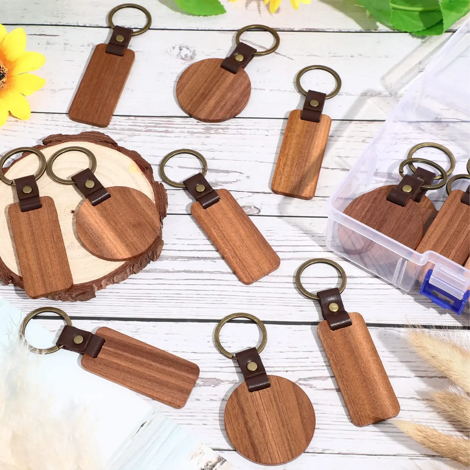 Heart Black Walnut Wooden Custom Own LOGO Keychain Round Solid Beech Wood DIY Making Key Chain Square Customize Engraved Keyring