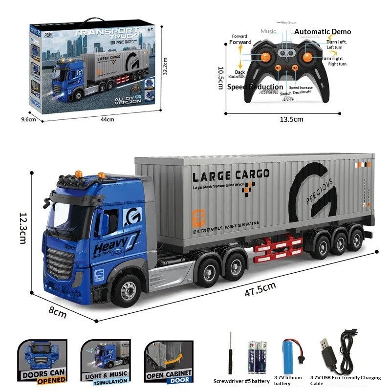 XRC Remote Control Oversized Alloy Container Truck Double Deck Heavy Duty Transport Lorry With Light And Music Gift Box For Kids