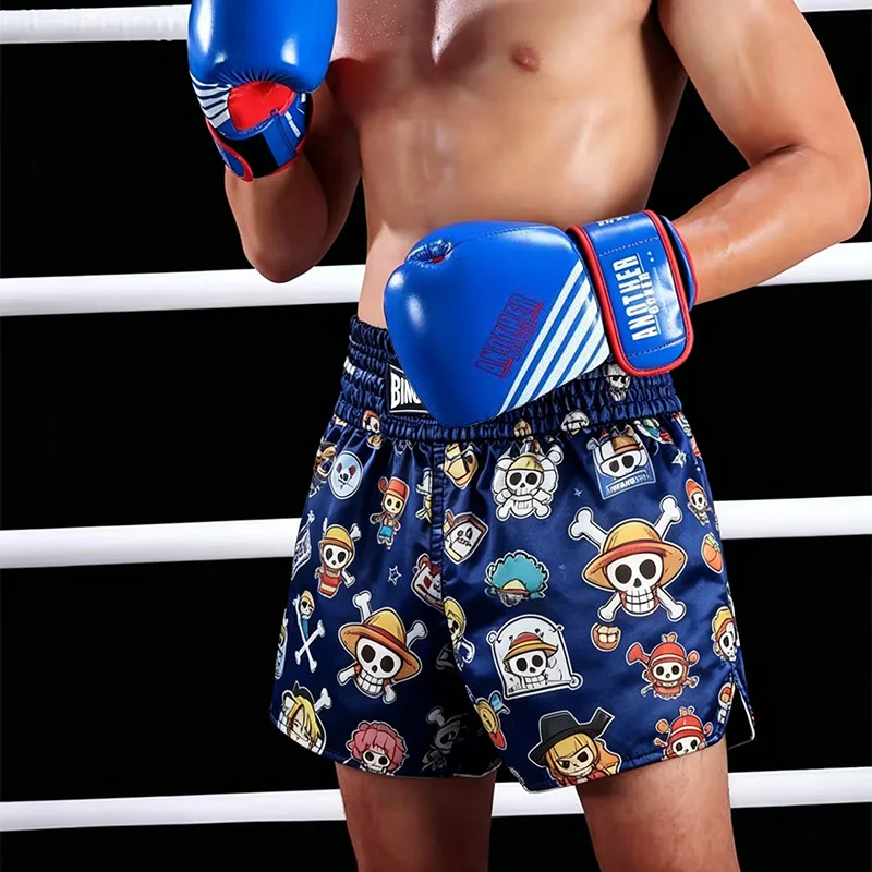 One Piece Luff Muay Thai Shorts Mens Training Pants Anime Gym Sports Fitness Jogging Short Pants Martial Arts Fight Equipment