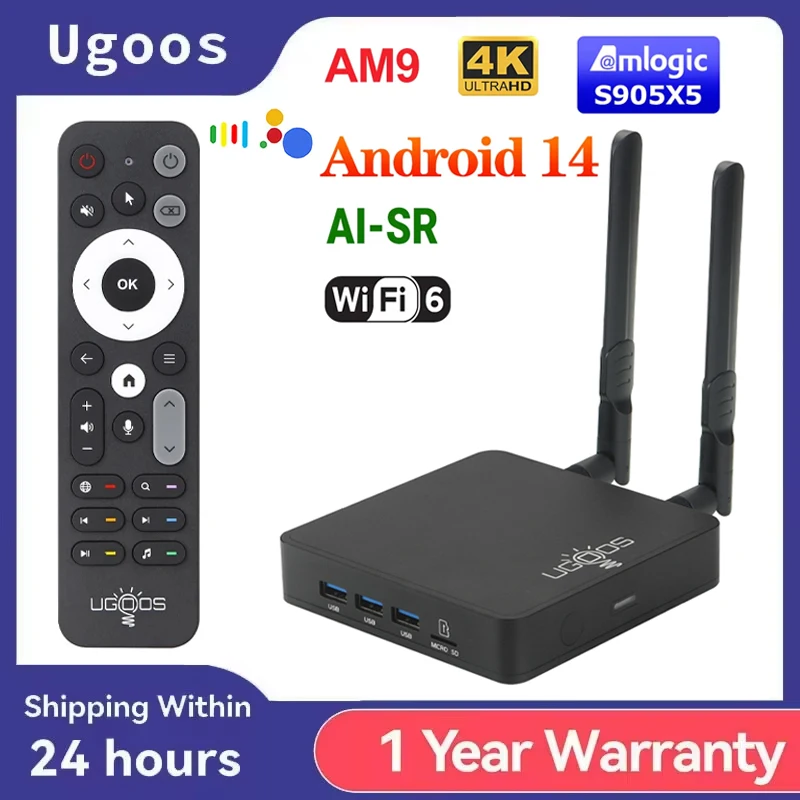 Ugoos AM9 Smart TV Box Android 14 Amlogic S905x5 4 ГБ 64 ГБ WiFi BT5.2 1000M HDR Android Set Top Box Медиаплеер Supoprt AI-SR