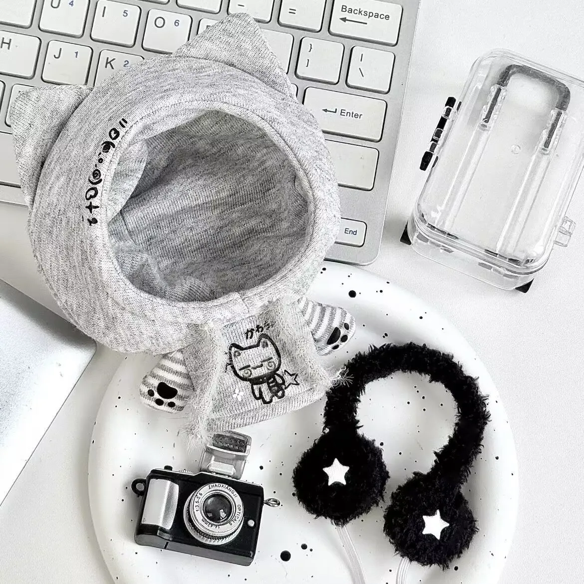 

10cm grey, cute cat ear hooded sweatshirt, 10cm doll clothes, sweatshirt replacement Doll accessories