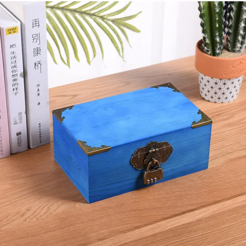 Multifunctional Wooden Storage Box with Lock, Retro Flip Cover, Sundries Organizer, Desktop Jewelry Gift Packaging Box