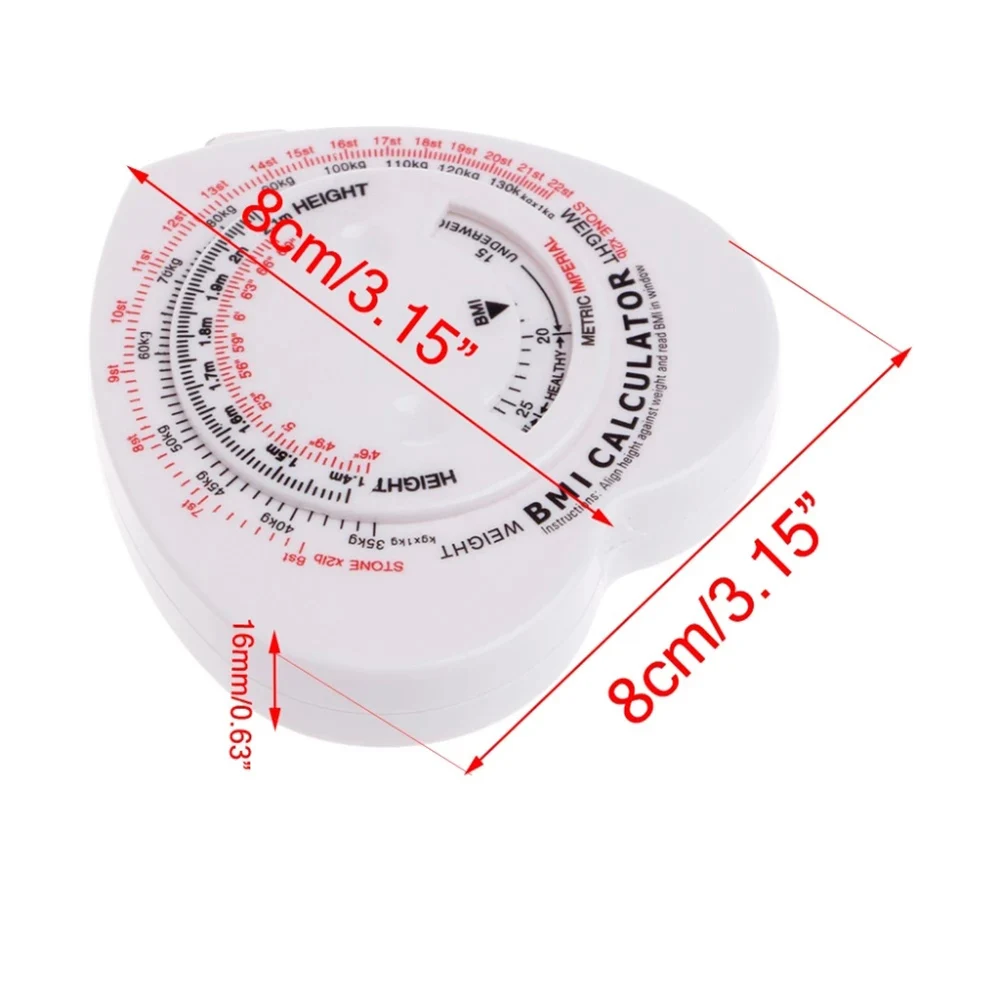 BMI Calculator Tape Measure Body Assessment Waist Circumference Obesity Risk Push Button Retraction Colored Tape 1 5m