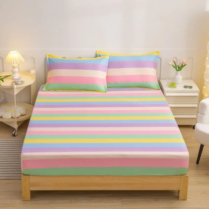 Missdeer Striped brushed bed sheet soft and comfortable bedding mattress protective cover suitable for bedroom with deep pocket