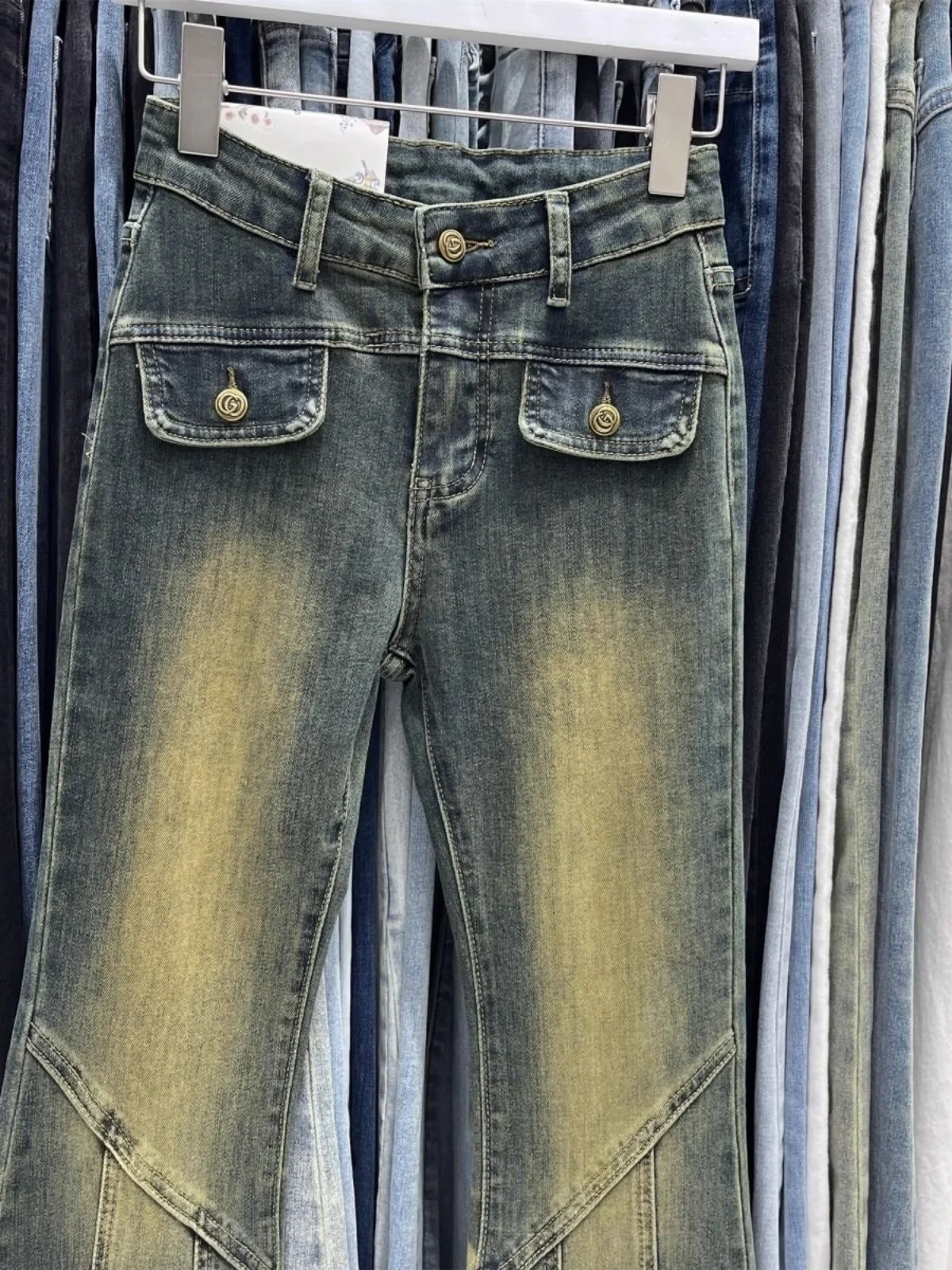 Jeans de Mezclilla Retro de Pierna Ancha para Mujer, Ajustados, Elásticos, Estilo Hot Girl, Pantalones Largos de Cintura Alta con Cierre de Cremallera, Algodón Elástico