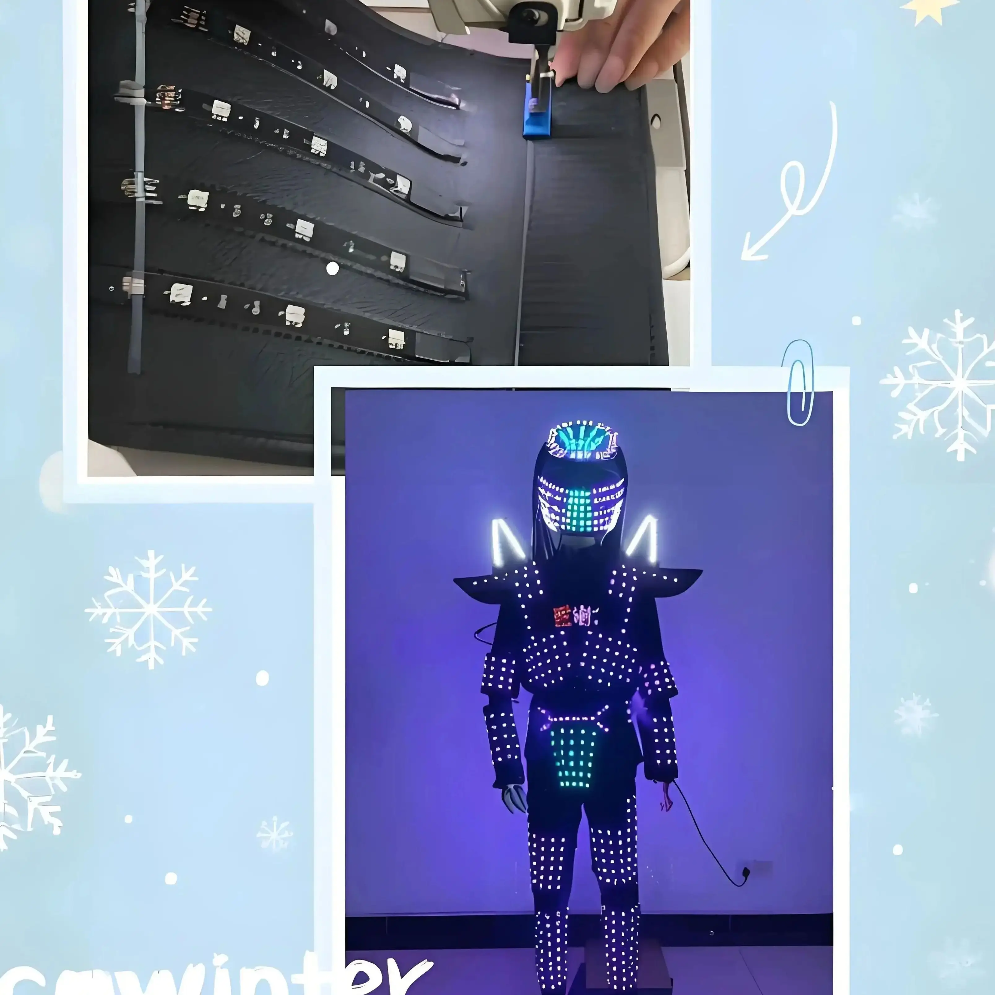

Светящийся костюм робота с RGB LED-подсветкой для мужчин, серебристый, меняющий цвет, светящаяся броня, для выступлений диджеев и рэв-вечеринок