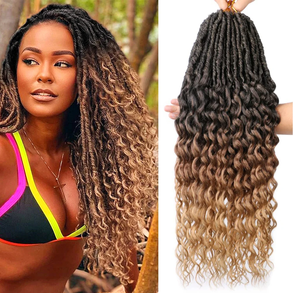 

24 Inch Deep Wave Goddess Locs Crochet Hair Curly Ends Faux Locs Crochet Braids Black Brown Blonde Long Bohemian Soft Locks Hair