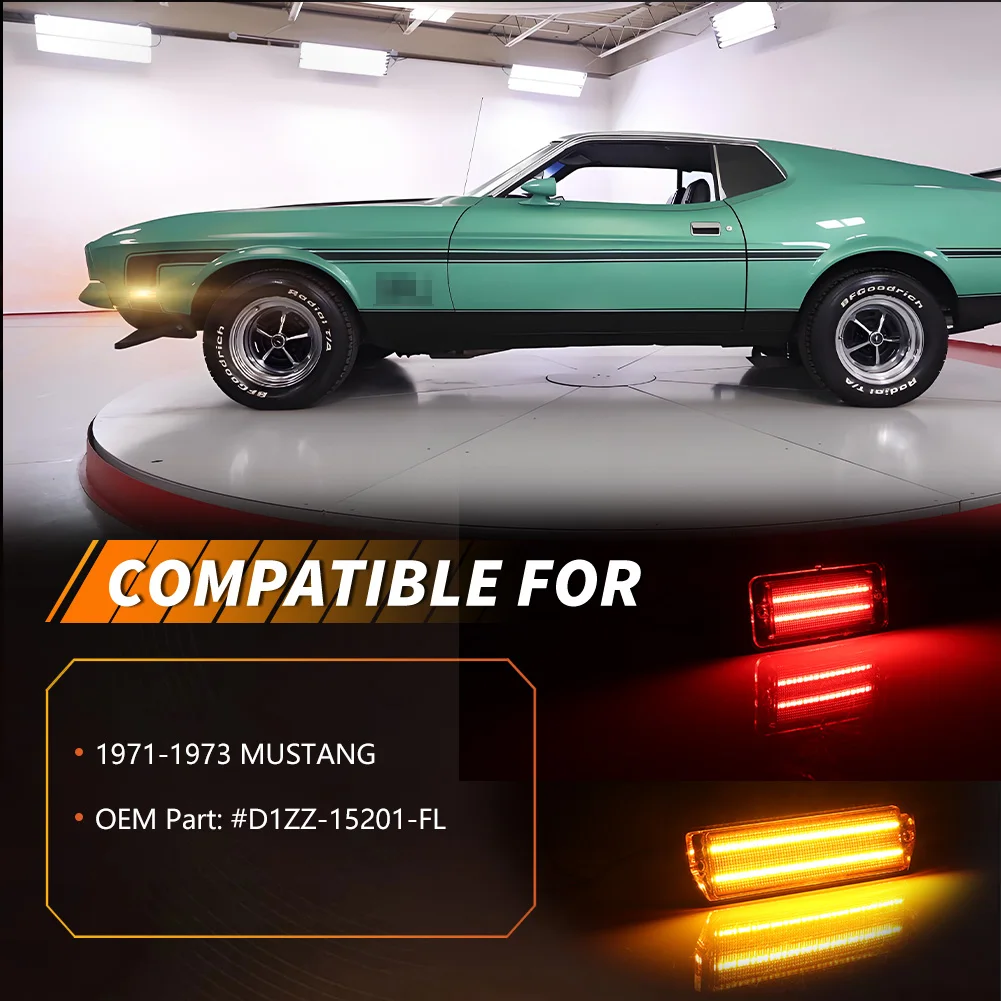 2 Piezas de Luces Laterales Delanteras/Traseras para Ford Mustang 1971 1972 1973, Luces de Posición, Luces Intermitentes, Luces Reflectantes con LED