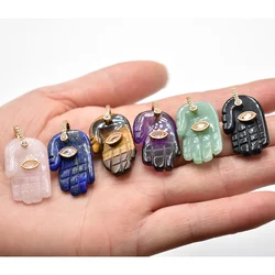 Fashion carved natural Stone amethysts rose quartz palm shape charms pendants fit jewelry making 6pcs Wholesale free shipping