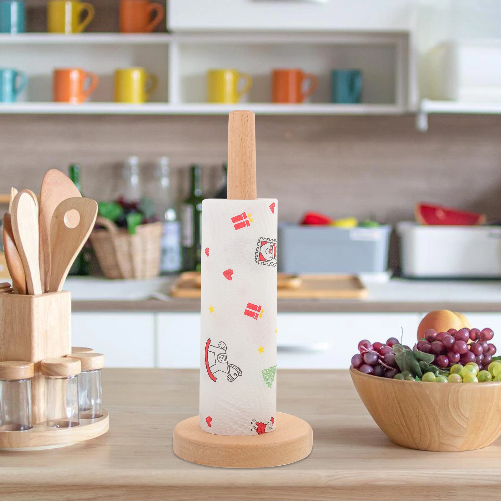

Sturdy Vertical Roll Holder Wooden Kitchen Paper Towel Stand Organizer Home Farmhouse Bathroom Toilet Paper Dispenser Desktop