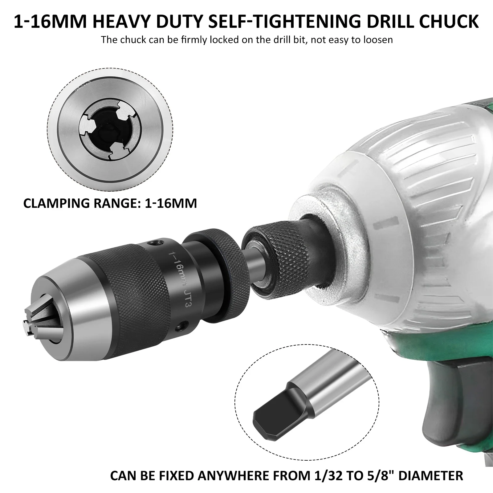 Drill Chuck Compatible with 4214/4214T Drill Press Keyless Self-Tighten Drill Press Chuck Heavy Duty Drill Bit