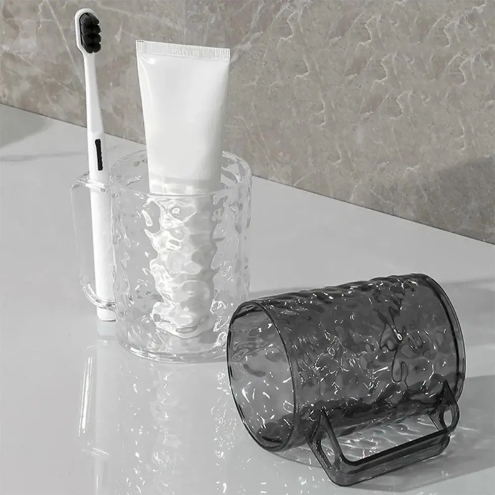 Transparent Glacier Pattern Toothbrush Cup With Handle For Bathroom_voghion.com