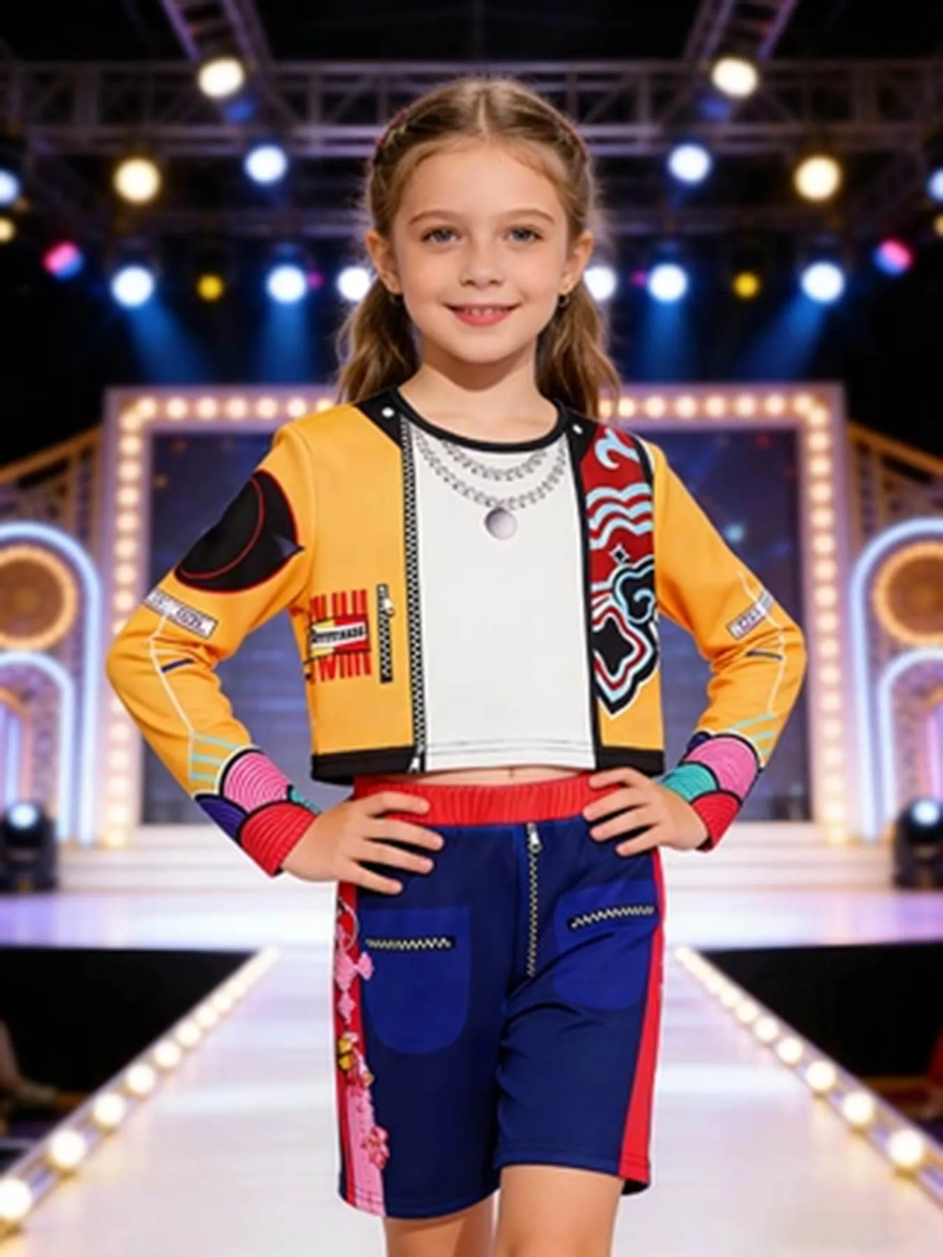 Kinder Mädchen Street-Style Fancy Cosplay-Set 3D-Druck Kurze Jacke und Shorts für Halloween, Geburtstag, Mottoparty, Rollenspiel-Outfit – Detail 3