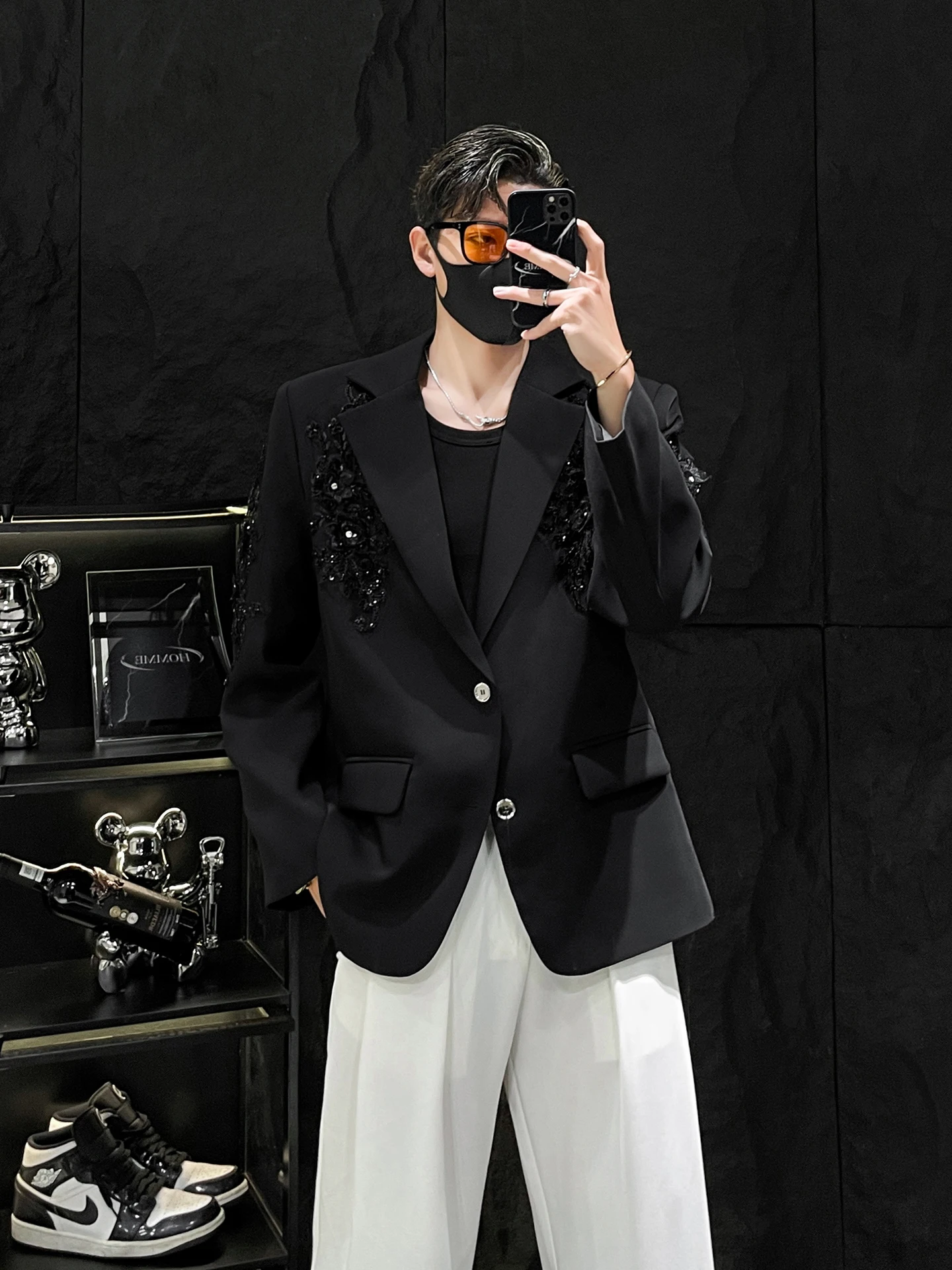 

Повседневный костюм Bla с вышивкой и пайетками для мужчин от HOMME, модная одежда для выступлений, весна-осень, длинный све