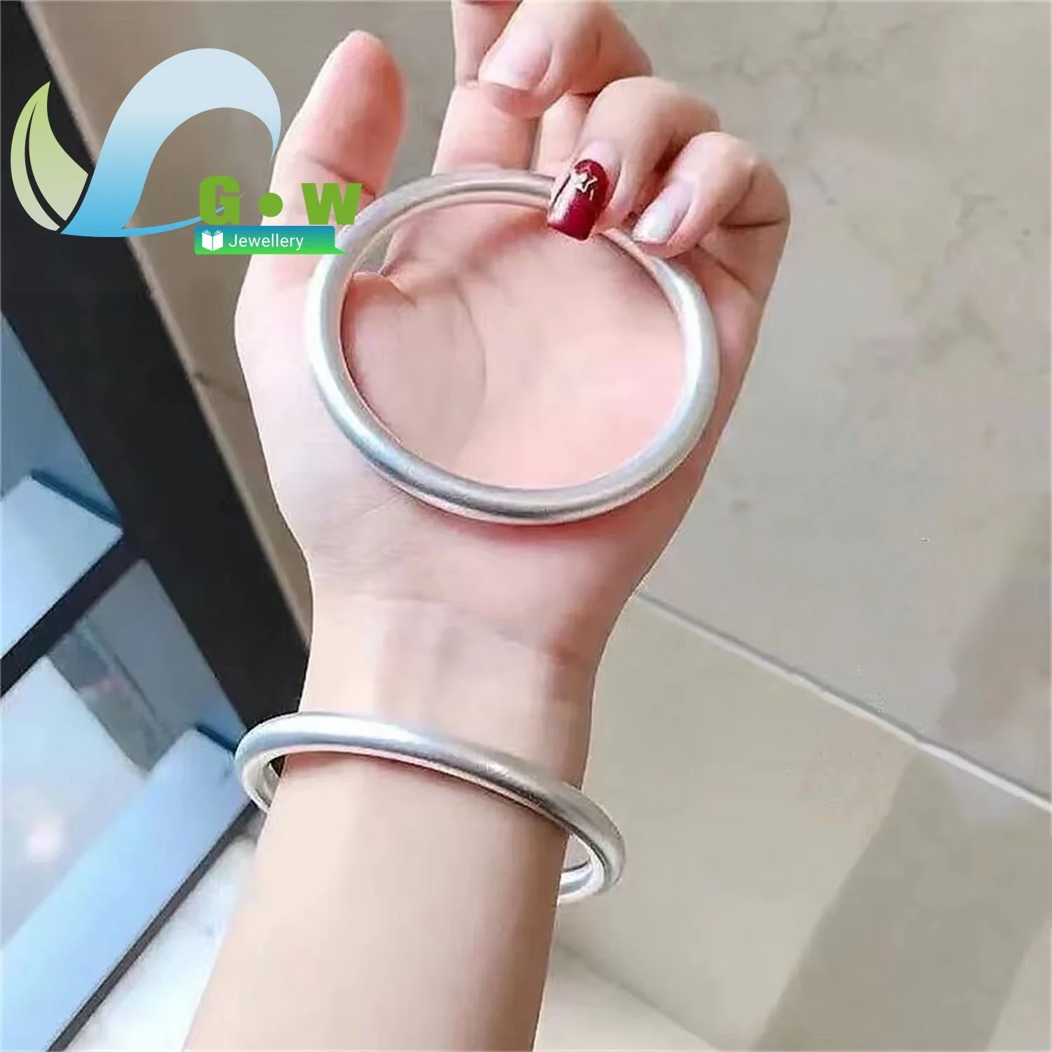 Traditional Ancient Method Silver Plated Bangle Matte Solid Silver Bangle for Women Sandblasted Simple Loop Live Stream Hot Sale
