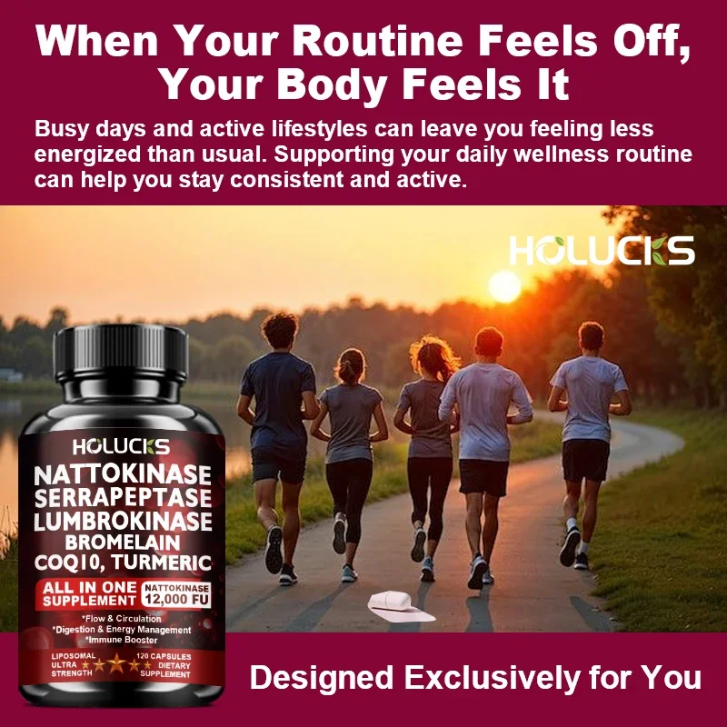 Nattokinase Capsules, with Serrapeptase, Lumbrokinase, Support Inflammation Reduction, Digestion & Circulation for Daily Use
