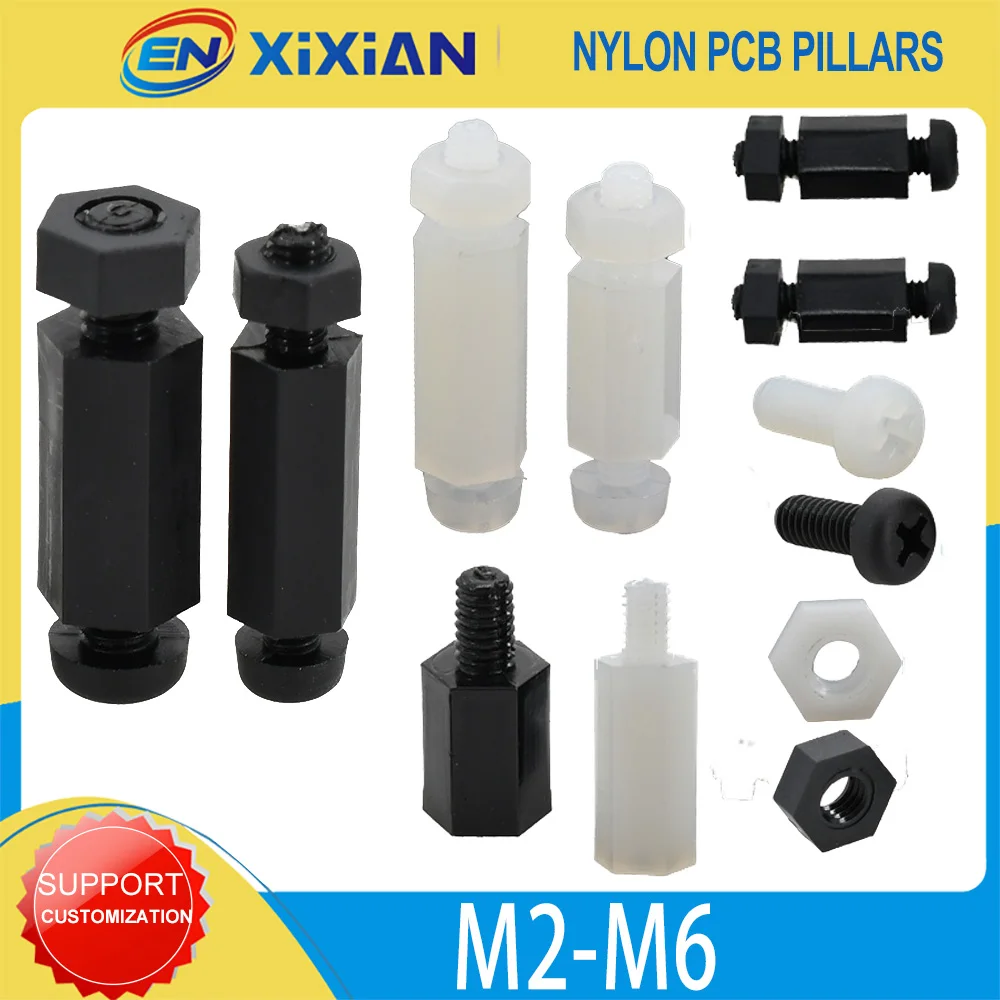 Black And White Nylon Hexagonal Support Phillips Screw Bolt Nut Set Thread Male/Female Main Board Pcb Pillar Gasket M2 M3M4 M5M6