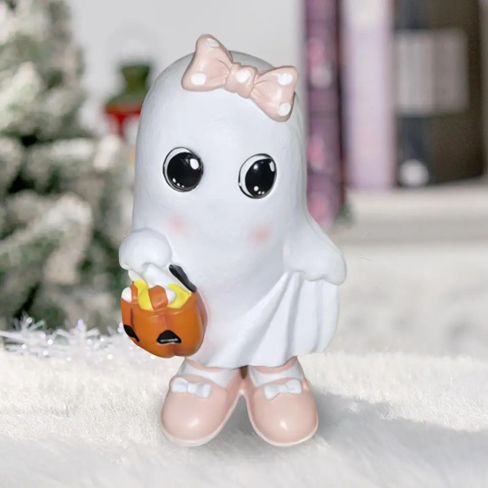 Halloween Ghost Ornaments Cute Ghost Cat Pumpkin Sculpture Spooky Resin Pumpkin Ghost Figurine Halloween Home Decorations