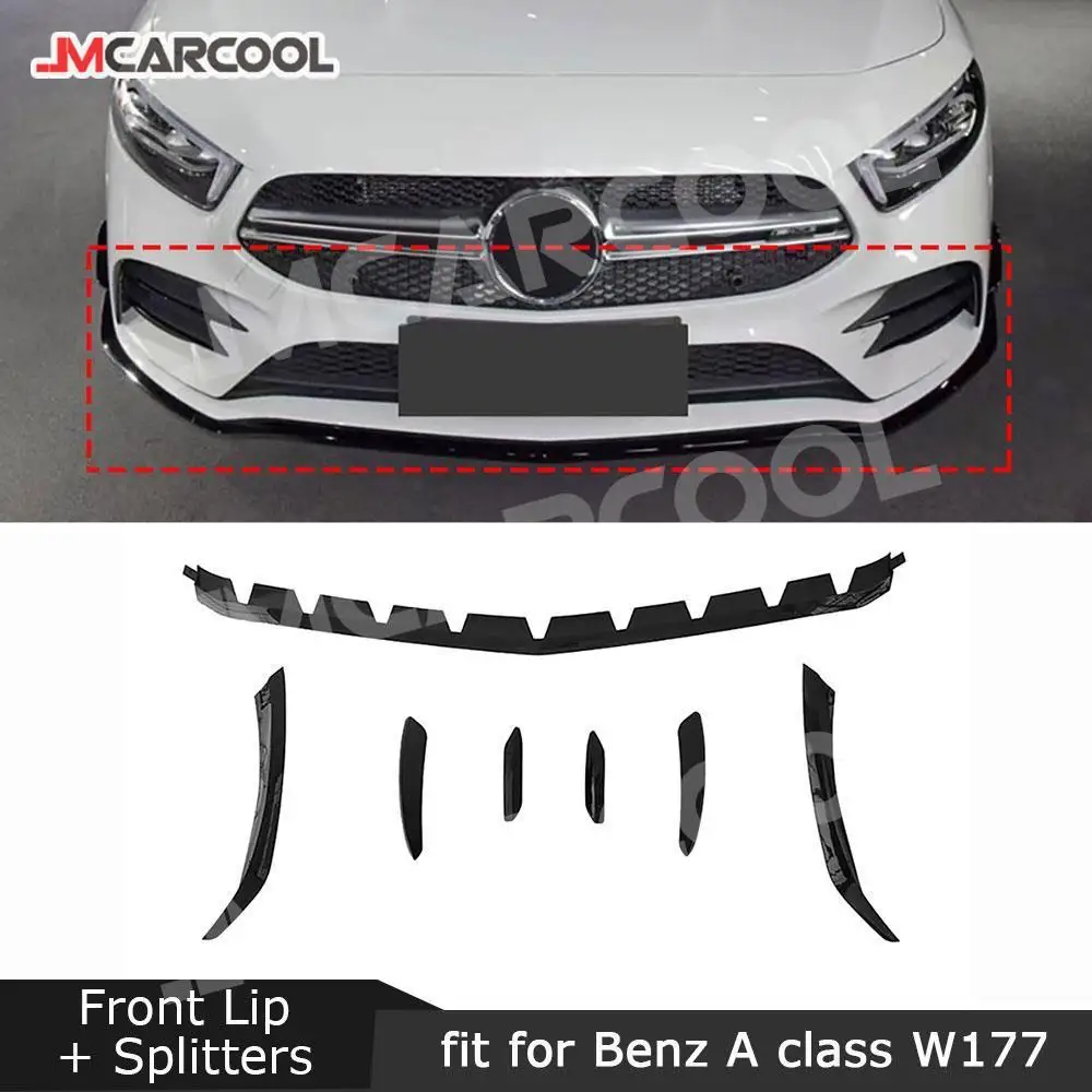 

7Pcs Front Bumper Lip Spoiler Flaps Canard for Mercedes Benz A Class W177 A35 AMG Sedan 2019 2020 2022 B Style Moulding Trim