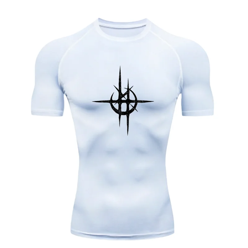 

Мужская спортивная футболка с белым крестообразным узором 2026, компрессионные топы для тренировок и фитнеса, быстросохнущая футболка с короткими рукавами