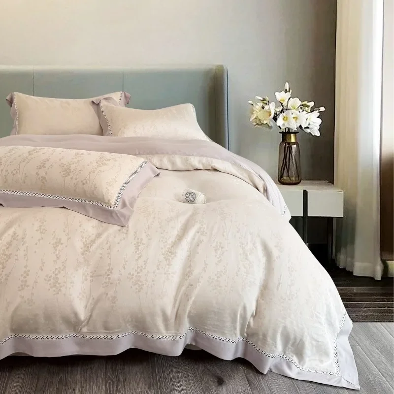 Bedding four-piece set, sleeping naked, silky, Lyocell, Tencel light luxury, creamy style