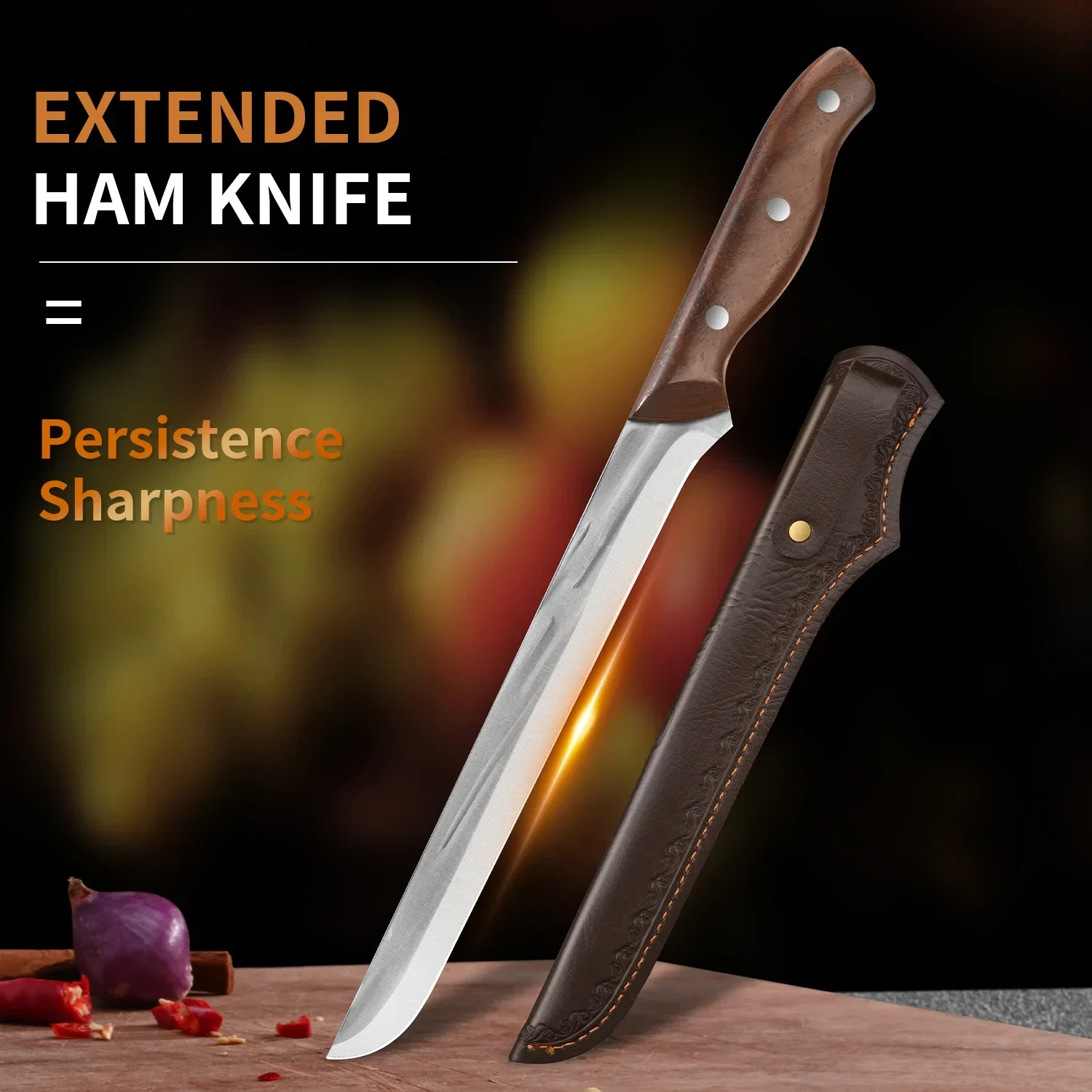 Sharp kitchen knife, kitchen accessories, home ham knife, multi-functional high hardness sharp long kitchen knife