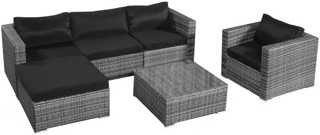 

6PC Patio Sofa Furniture Set Pe Rattan Couch Outdoor Steel Cushioned Gray