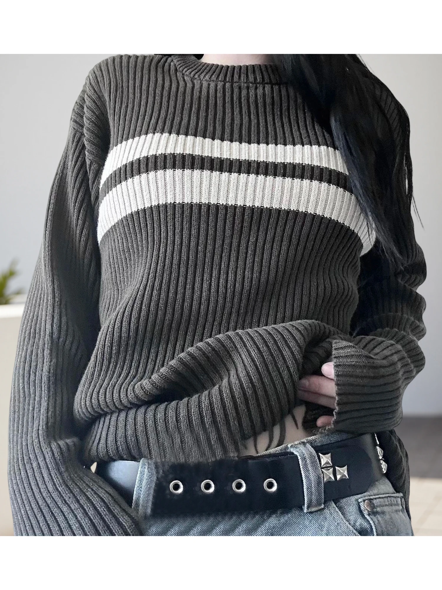 

Women s Cable Knit Sweater Autumn Winter Stylish Casual Round Neck Long Sleeve Striped Loose Pullover Top