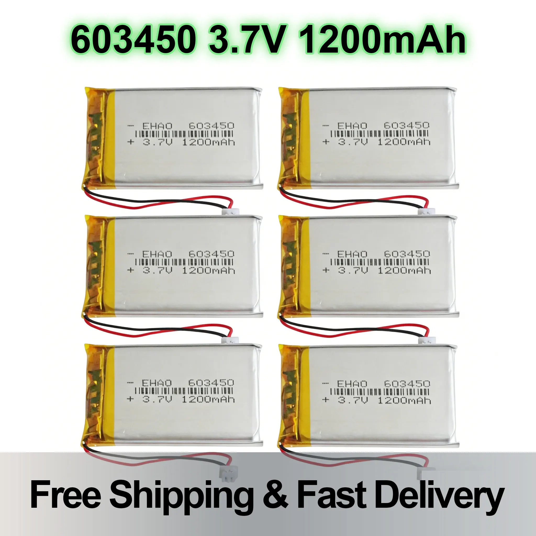 

603450 3.7V 1200mAh Rechargeable Li-Po Battery With JST 1.25mm 2Pin Connector For GPS DVD Bluetooth Camera Recorder