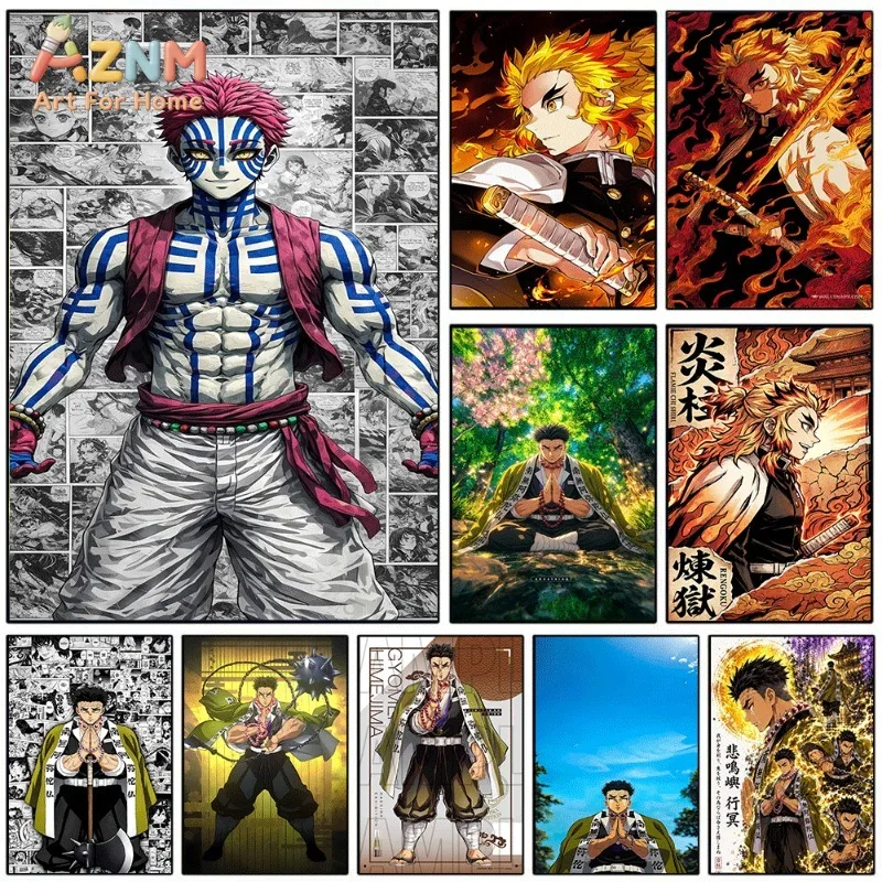 Demon Slayer Anime Canvas Wall Art Akaza Rengoku Gyomei Manga Panel Poster Unframed Canvas Painting Home Boys Room Wall Art Deco