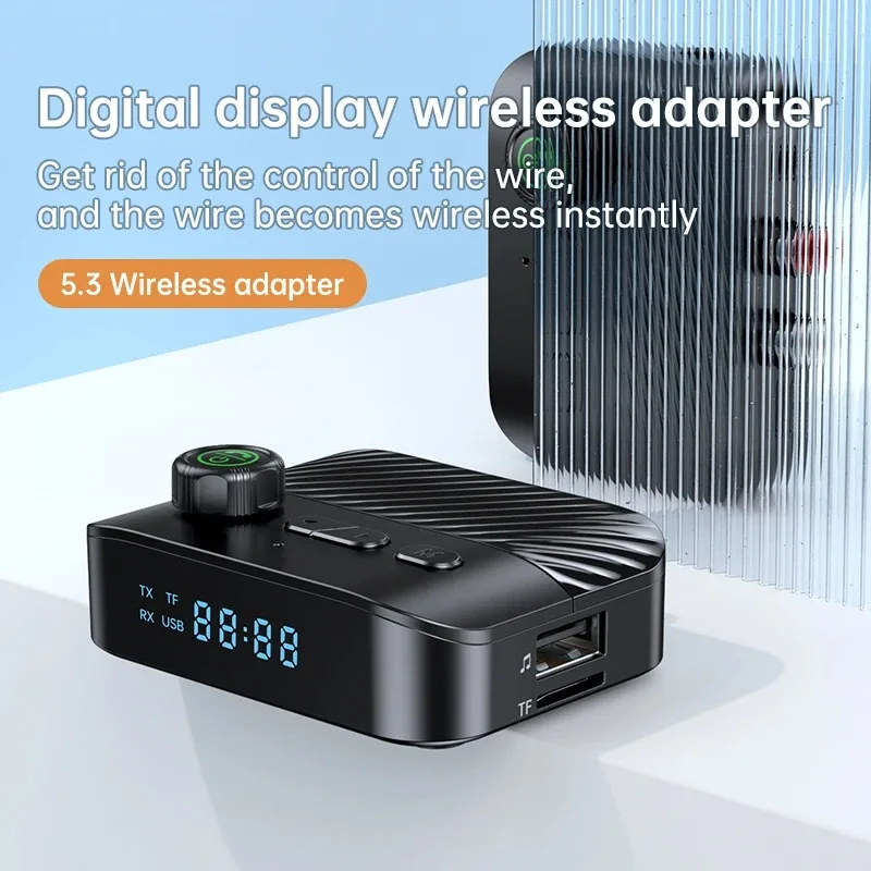 Bluetooth 5.3 Receiver Transmitter Stereo LED U Disk 3.5MM AUX Jack RCA Wireless Handsfree Call Music Audio Adapter For TV Car