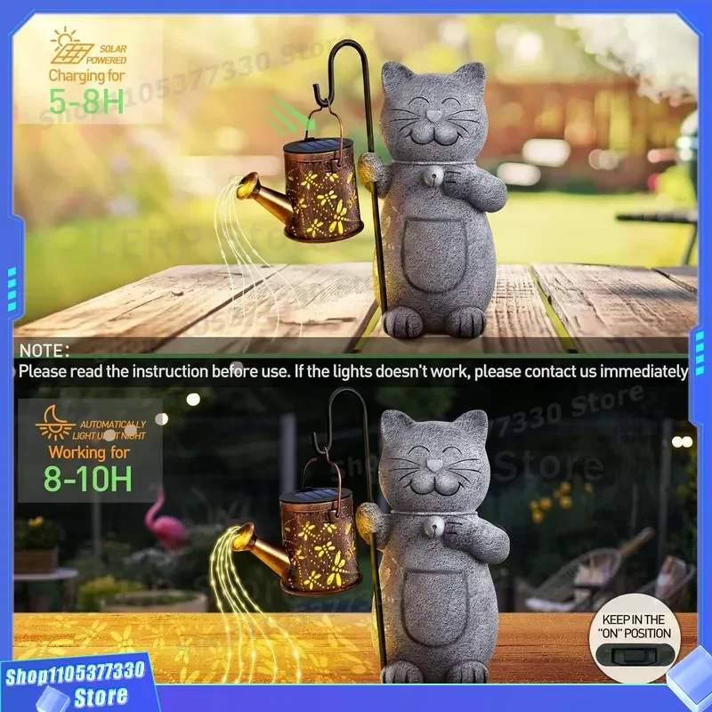 Solar Powered Cat Garden Light Outdoor Resin Animal Statue Decorative Lawn Ornament Handicraft for Yard Patio Landscape