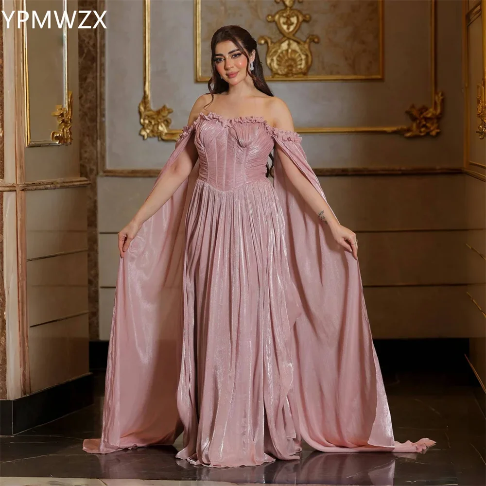 

Customized Evening Dress Formal Party Occasion YPMWZX Off-the-shoulder A-line Floor Length Skirts Draped Bespoke