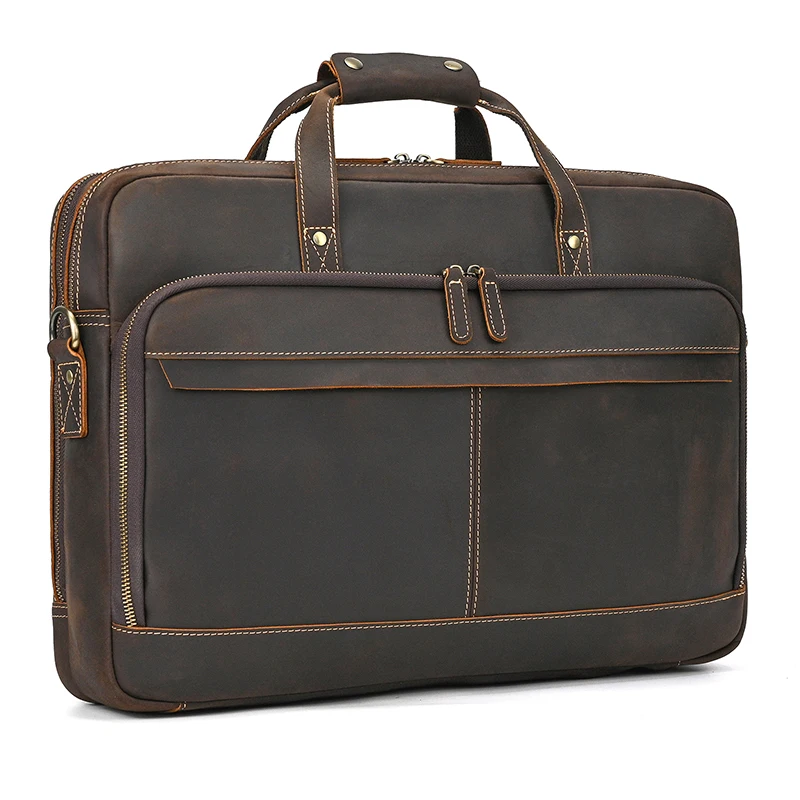 Men Briefcase Genuine Leather Laptop Bag 14 15.6" PC Doctor Lawyer Computer Bag Cowhide Male Briefcase Leather Men Business Bag