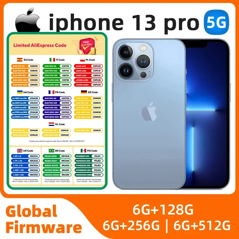 

Apple iphone 13 Pro 5G 6.1'' 128GB/256GB/512GB ROM A15 Bionic Chip iOS16 All Colours in Good Condition Original used phone