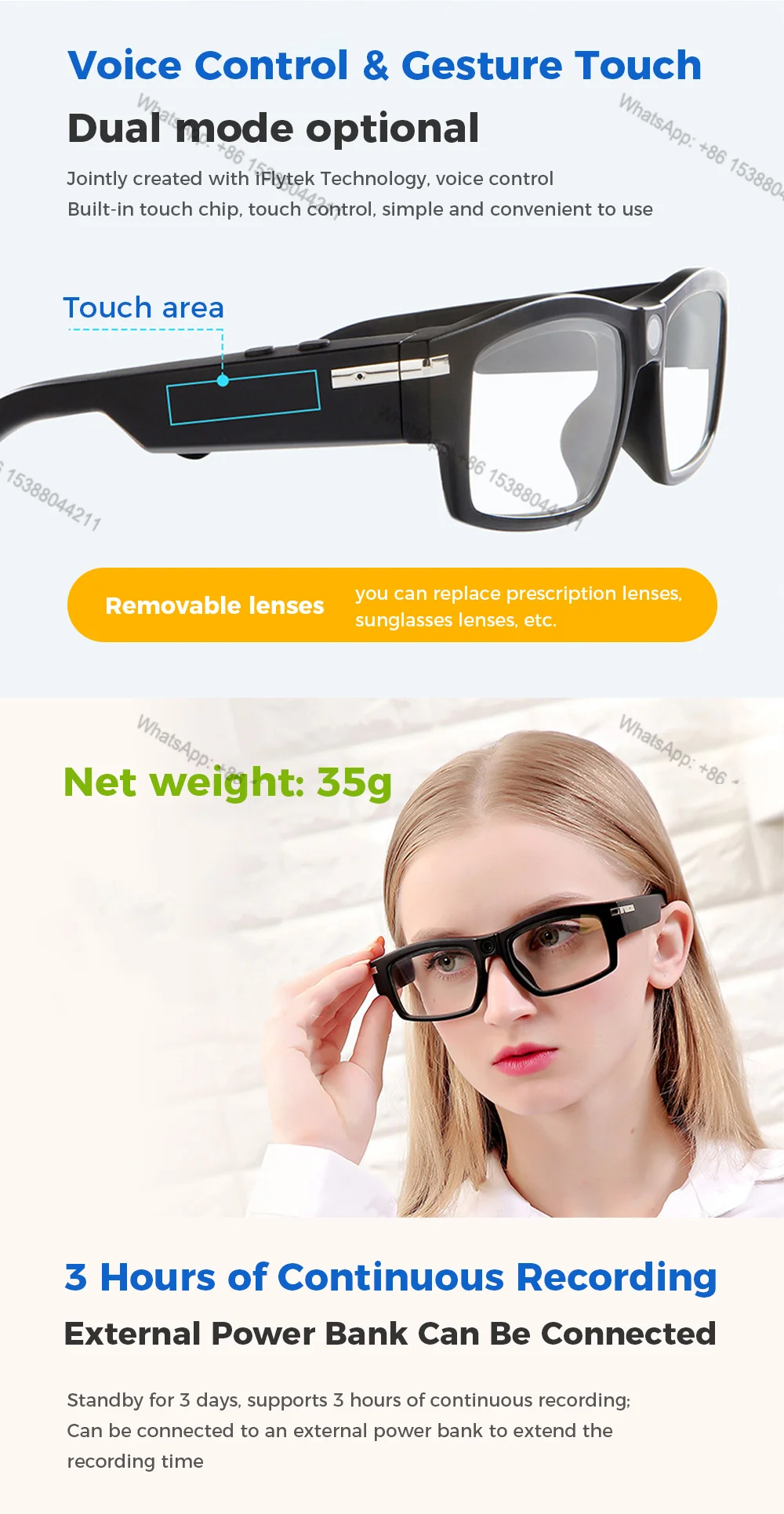 Popular 1080P Customization Features Audio Wireless No Hole Livestreaming Wifi G5 Wifi Glasses Glasses
