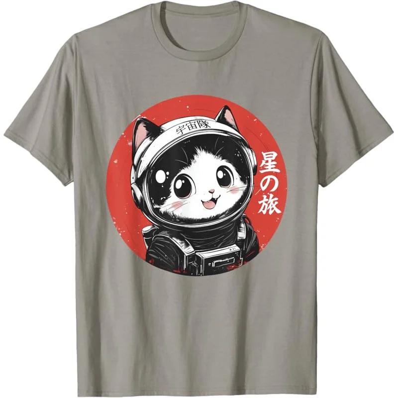 Camiseta con gráfico de gato espacial, camiseta de anime de arte japonés Kawaii de astronauta