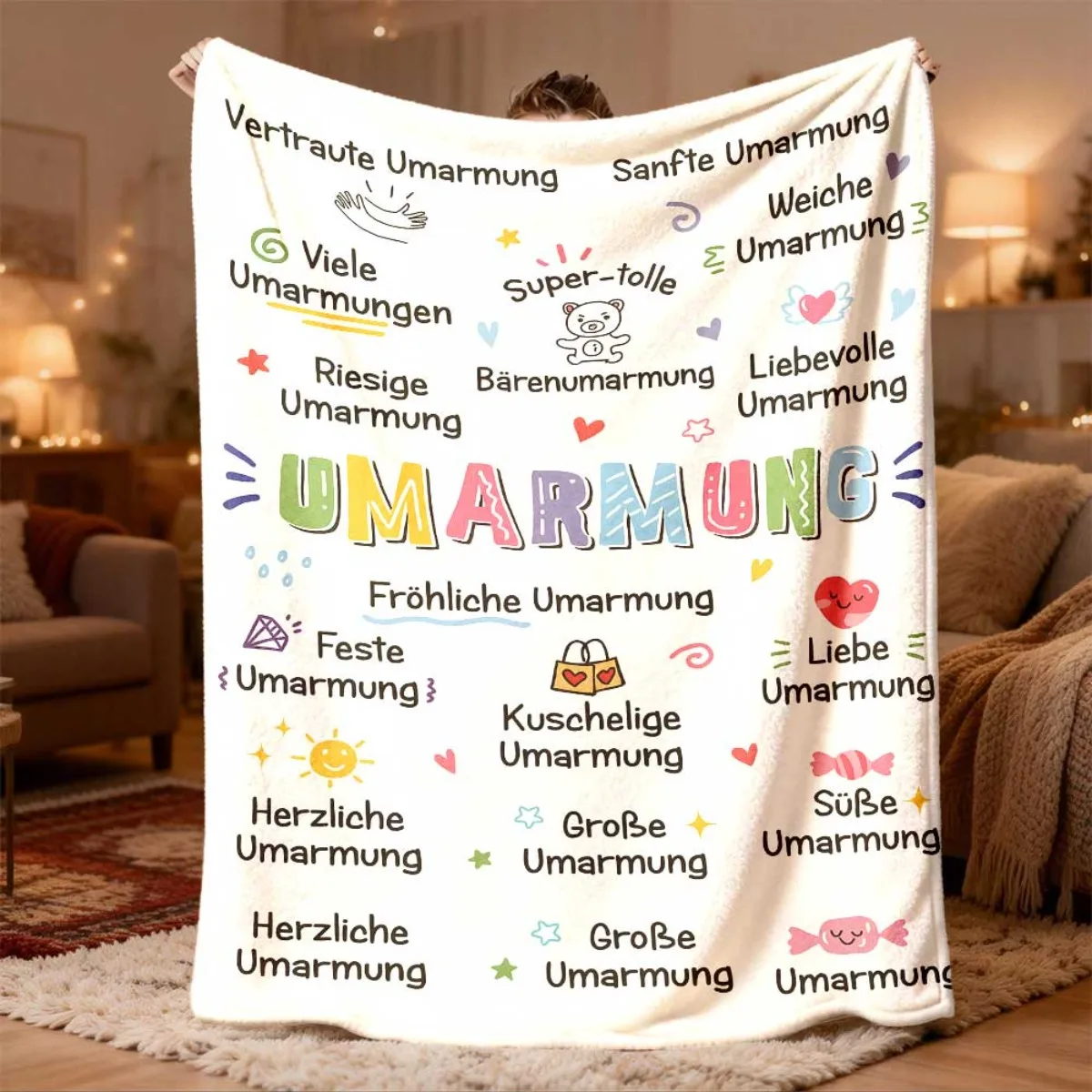 Ultra Soft Giant Plush Throw Blanket 150x200cm Cozy Couple Love Word Design Gift for Winter Bed